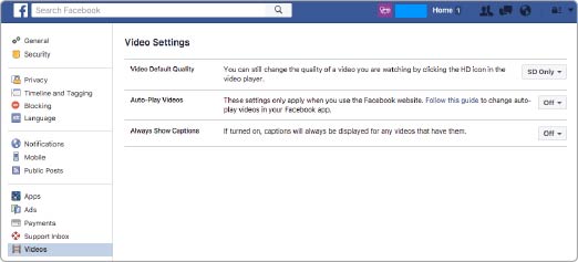 Facebook Video Settings